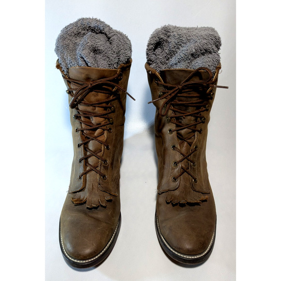 Laredo Kiltie Lace Up Roper Tan Leather Boots Made In USA 088W1 Sz 9.5 - Picture 1 of 11